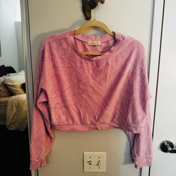 SUZIE KONDI pink terry cropped sweatshirt - Picture 1 of 5